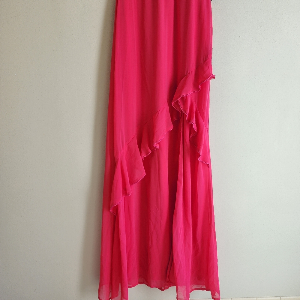Lulu's Fuchsia Ruffle V-Neck Maxi Dress - Picture 6 of 13